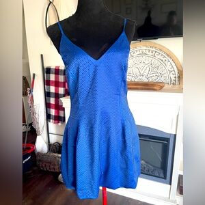 Size L Blue Satin Skater Dress with Beading